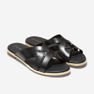 COPY - Cole Haan Florens Espadrille Slide Sandal Black Leather Womens SLIP On.